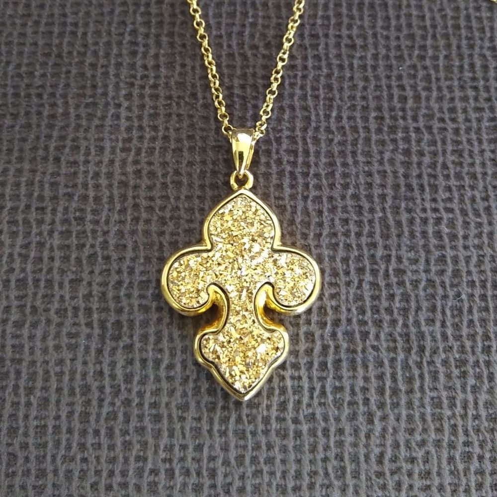 Marcia Moran Fleur De Lis⚜️ Druzy Pendant Necklace